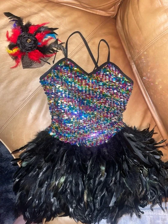 Curtain Call Broadway Dance Costume ASM Sequin Feather Jazz Tap Solo Competition - Picture 1 of 6